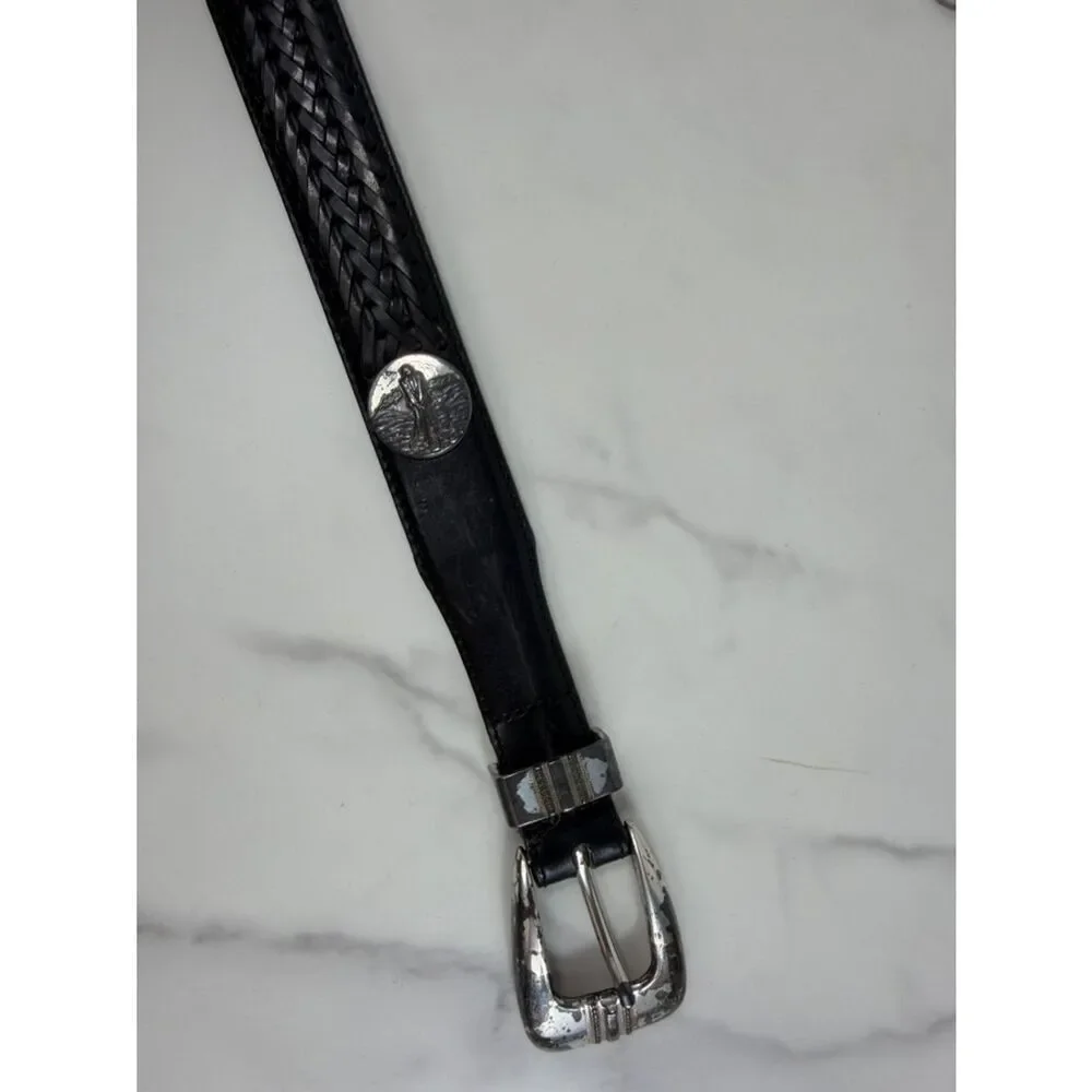 Onyx by Brighton Black Leather Concho Belt Braided Detail Size 30 Western